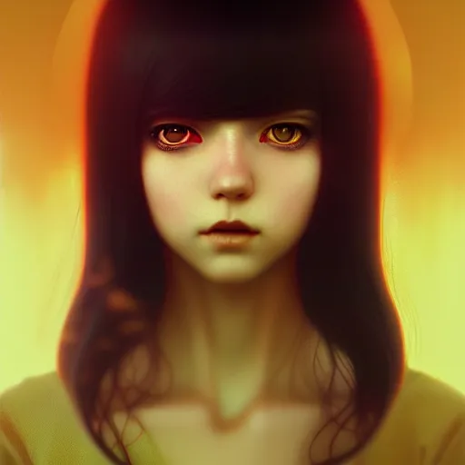 Prompt: girl by tom bagshaw, yellow eyes and long black red hair by ilya kuvshinov, rtx reflections, octane render 1 2 8 k, extreme high intricate details by wlop, digital anime art by ross tran, wide shot, composition by sana takeda, dramatic lighting by greg rutkowski