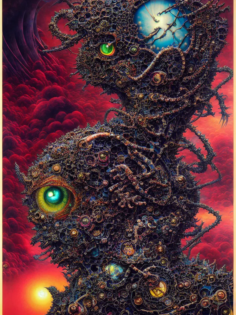 Prompt: realistic detailed image of Technological Diamond Nightmare Abomination Monster God by Ayami Kojima, Amano, Karol Bak, Lisa Frank, and Mark Brooks, Neo-Gothic, gothic, rich deep colors. Beksinski painting, part by Adrian Ghenie and Gerhard Richter. art by Takato Yamamoto. masterpiece