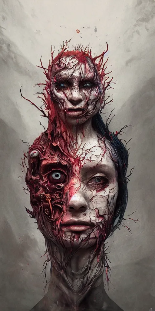 Image similar to nightmare portrait of the awakening of my 3rd eye,full character, melting ,8k,by tristan eaton,Stanley Artgermm,Tom Bagshaw,Greg Rutkowski,Carne Griffiths, Ayami Kojima, Beksinski, Giger,trending on DeviantArt,face enhance,hyper detailed,minimalist,horror, android, full of colour