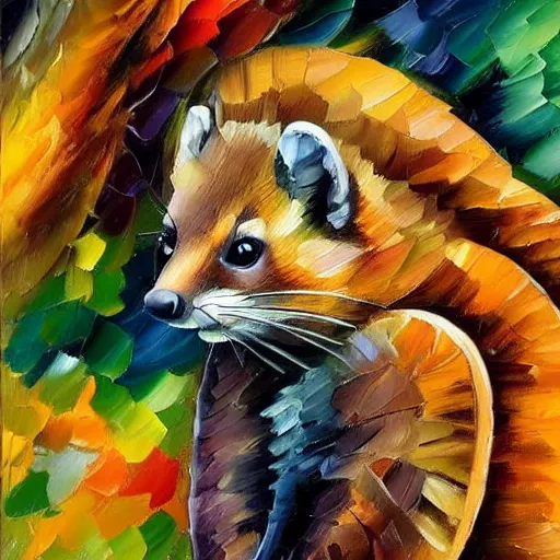 Image similar to oil painting of a pine marten by leonid afremov