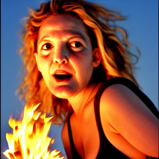 Prompt: drew barrymore face breaking out of smore!!!, bionic scifi by alexandre ferra,