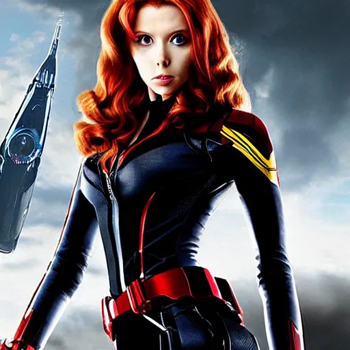 Image similar to A still photograph of Amouranth as Black Widow from Iron Man 2 (2010),