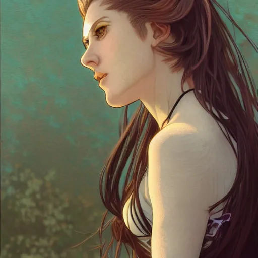Image similar to portrait female cyclist, anime style, long hair, hair down, symmetrical facial features, road bike clothing, hyper realistic, pale skin, 4 k, rule of thirds, extreme detail, detailed drawing, trending artstation, hd, d & d, realistic lighting, by alphonse mucha, greg rutkowski, sharp focus, backlit