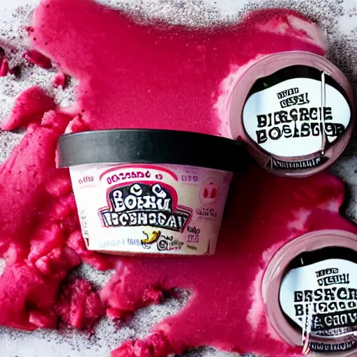 Image similar to ben and jerry's borscht flavoured ice cream, borscht written on the front