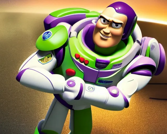 Image similar to Film still close-up shot of Dwayne Johnson as Buzz Lightyear in the movie Toy Story 3. Photographic, photography