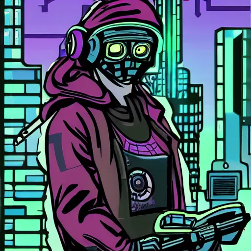 Prompt: cyberpunk hacker in the style of jack kirby