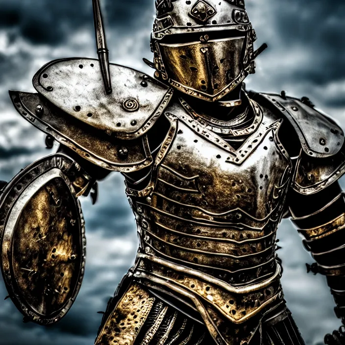 Image similar to photo of a warrior with metal tiger themed armour, highly detailed, 4 k, hdr, smooth, sharp focus, high resolution, award - winning photo