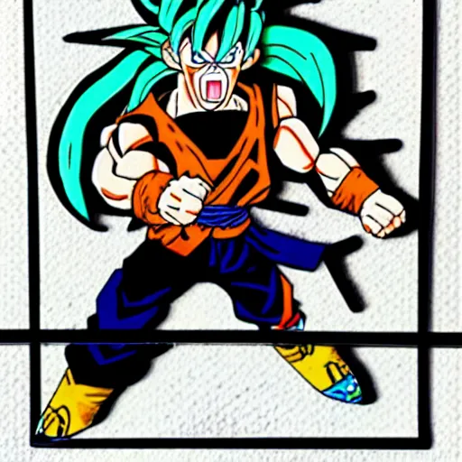 Image similar to die cut sticker, goku with a strawhat, splatter paint