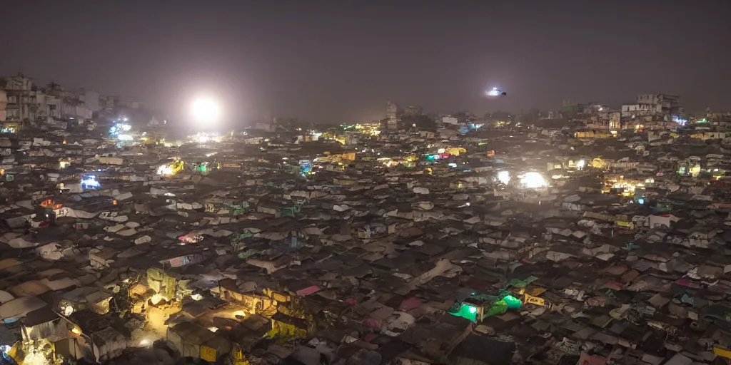 Image similar to UFO seen over Ajegunle slums of lagos, night time,