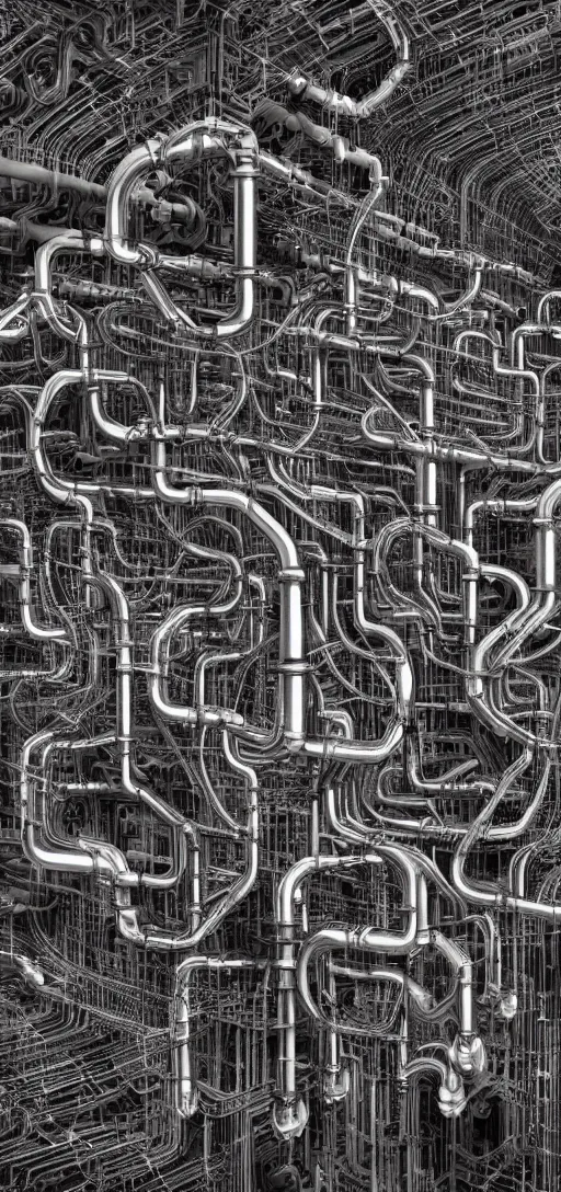 Prompt: Hr giger style infinite sprawling network of pipes and valves,
