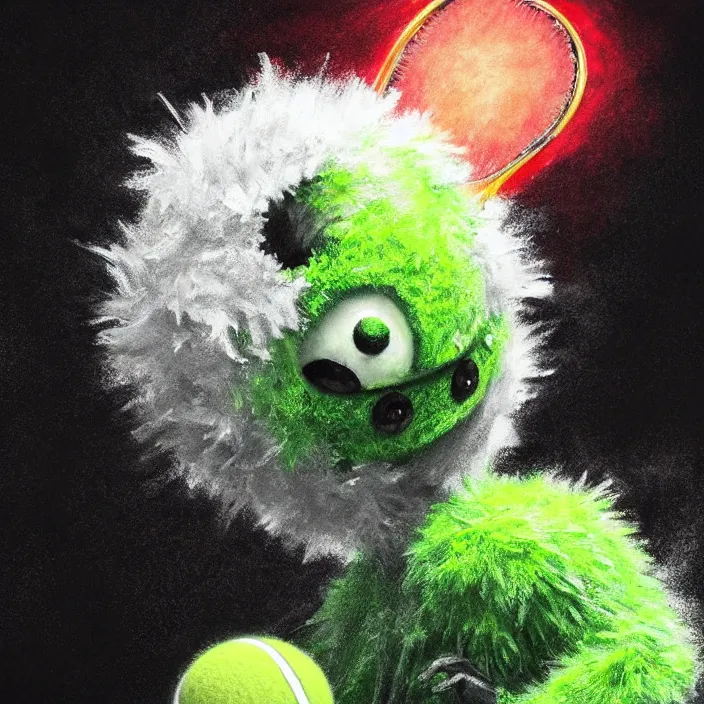 Image similar to cinematic portrait of a cute tennis ball monster in water, chalk, masterpiece, trending on artstation, featured on pixiv, cinematic composition, dramatic pose, beautiful lighting, sharp details, hyper - detailed, hd, hdr, 4 k, 8 k, art by basil gogos