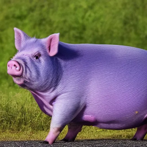 Image similar to a purple fat pig full from a feast