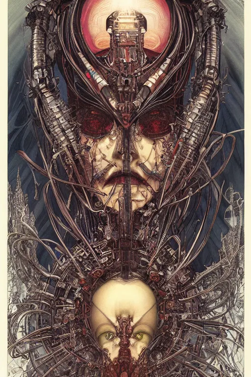 Prompt: portrait of mad alien robot queen, symmetrical, by yoichi hatakenaka, juan gimenez, brom, karol bak, alphone mucha, gustave dore, takato yamamoto, james jean