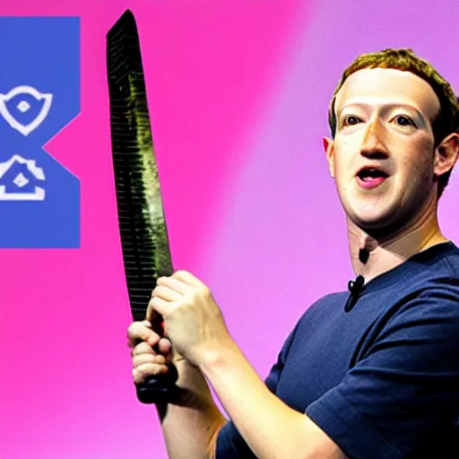 Image similar to mark zuckerberg swinging a katana sword