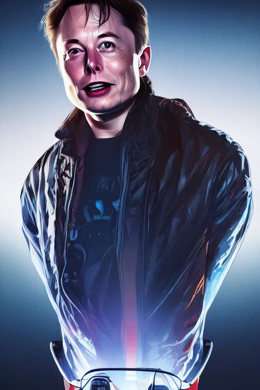 Image similar to elon musk as marty mcfly, realistic portrait, symmetrical, highly detailed, digital painting, artstation, concept art, smooth, sharp focus, illustration, cinematic lighting, art by artgerm and greg rutkowski and alphonse mucha