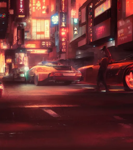 Image similar to futur tokyo night ganster, craig mullins, steven belledin, digital painting, sharp focus, octane render, 8 k, hyper detailed.