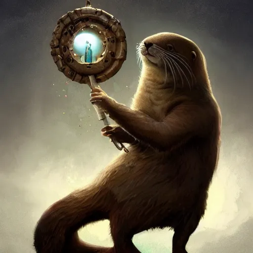 Image similar to anthropomorphic druidic otter casting a spell, DnD character art portrait, matte fantasy painting, DeviantArt Artstation, by Jason Felix by Steve Argyle by Tyler Jacobson by Peter Mohrbacher, cinematic lighting