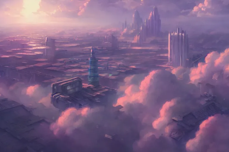 Image similar to ultra realistic flying city on clouds, colors, 8 k, hd, details, fantasy, epic, ancient city, landscape illustration concept art anime key visual trending pixiv fanbox by wlop and greg rutkowski and makoto shinkai and studio ghibli and kyoto animation symmetrical facial features