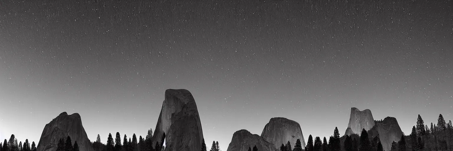 Image similar to to fathom hell or soar angelic, just take a pinch of psychedelic, medium format photograph of two colossal minimalistic necktie sculpture installations by antony gormley and anthony caro in yosemite national park, made from iron, marble, and limestone, granite peaks visible in the background, taken in the night