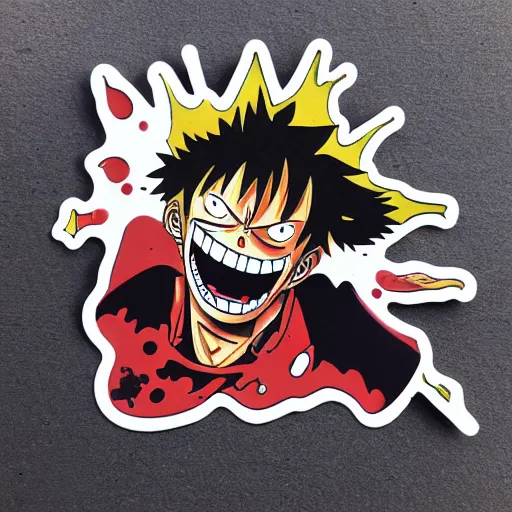 Image similar to die cut sticker, gatling attack by luffy, splatter paint