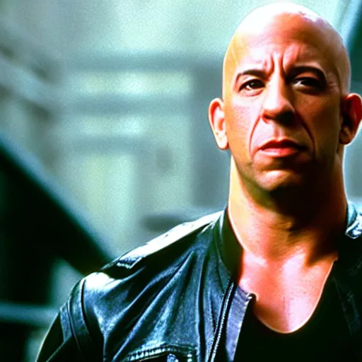 Image similar to film still of vin diesel as neo in The Matrix (1999)