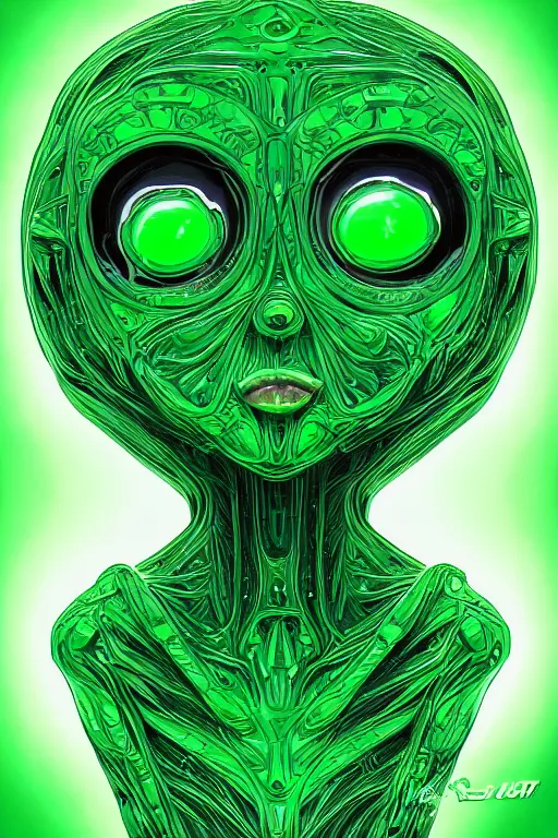 Prompt: green alien made of jello, symmetrical, highly detailed, digital art, sharp focus, trending on art station, anime art style