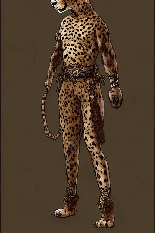 Image similar to Humanoid Cheetah, Animal face, D&D, Tabaxi, Simple plain robe attire, fantasy setting, character concept art