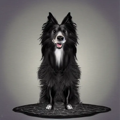 Prompt: a black sheltie standing on a giant tortoise, digital art, style of magic the geetering