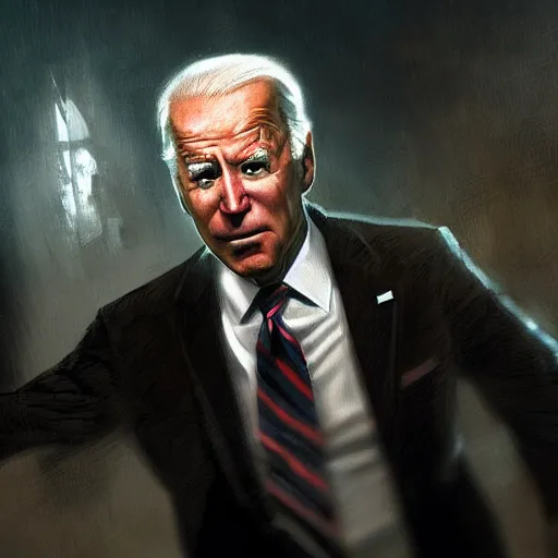 Image similar to joe biden being extremly scary, dramatic lighting, cinematic, establishing shot, extremly high detail, photorealistic, cinematic lighting, artstation, style by James Gurney