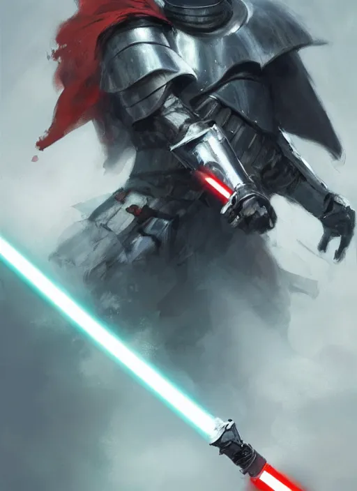 Prompt: digital painting of a knight with a shark head holding a lightsaber, fantasy, portrait, scifi, realistic, detailed, concept art, ruan jia, wlop