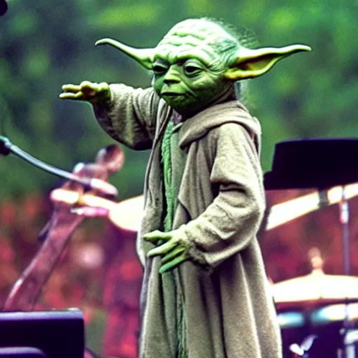 Image similar to yoda performing at woodstock