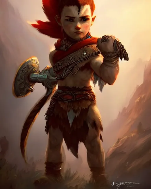 Prompt: cute little anthropomorphic kratos and aloy cute and adorable, pretty, beautiful, dnd character art portrait, matte fantasy painting, deviantart artstation, god of war, horizon zero dawn, by jason felix by steve argyle by tyler jacobson by peter mohrbacher