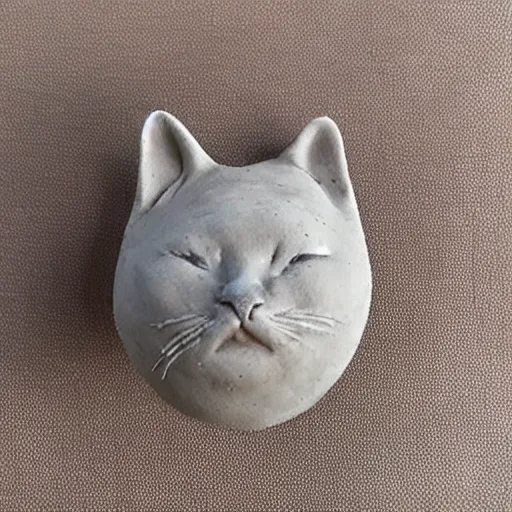 Prompt: medium - shot realistic light grey clay cat, rough, handmade, fingerprints on clay, masterpiece, by adam beane