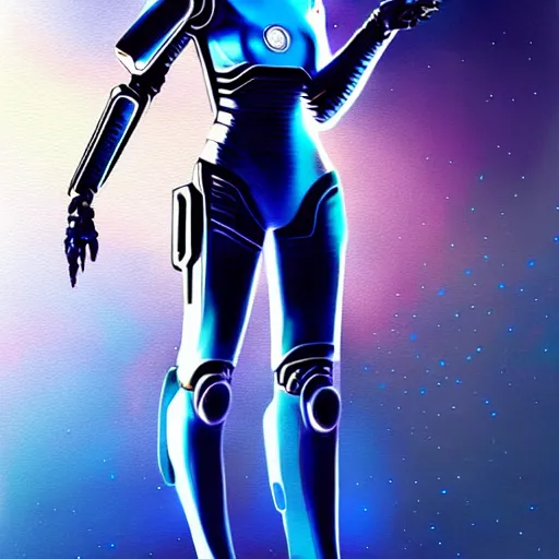 Image similar to full body shot, woman in futuristic combat costume with dark bobcut haircut with friendly blue eyes and slim features looking askance, cyberpunk bionics, retro - futurist style, intricate, elegant gleaming jewelry, angelic halo, highly detailed, digital painting, artstation, concept art, smooth, sharp focus, illustration, art by wlop, mars ravelo and greg rutkowski