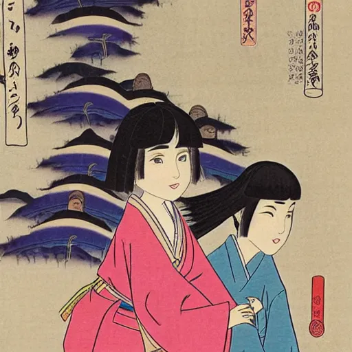 Image similar to real girl dora the explorer ukiyo-e highly detailed