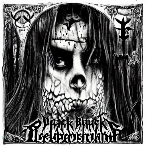 Prompt: depressive black metal album cover, begotten movie