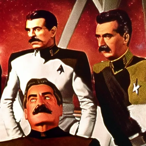 Image similar to A still of Stalin in Star Trek, colour photo