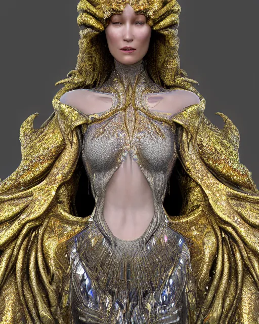 Prompt: a highly detailed metahuman 4 k close up render of an alien goddess bella hadid monument in iris van herpen dress schiaparelli in diamonds crystals swarovski and jewelry iridescent in style of alphonse mucha gustav klimt trending on artstation made in unreal engine 4