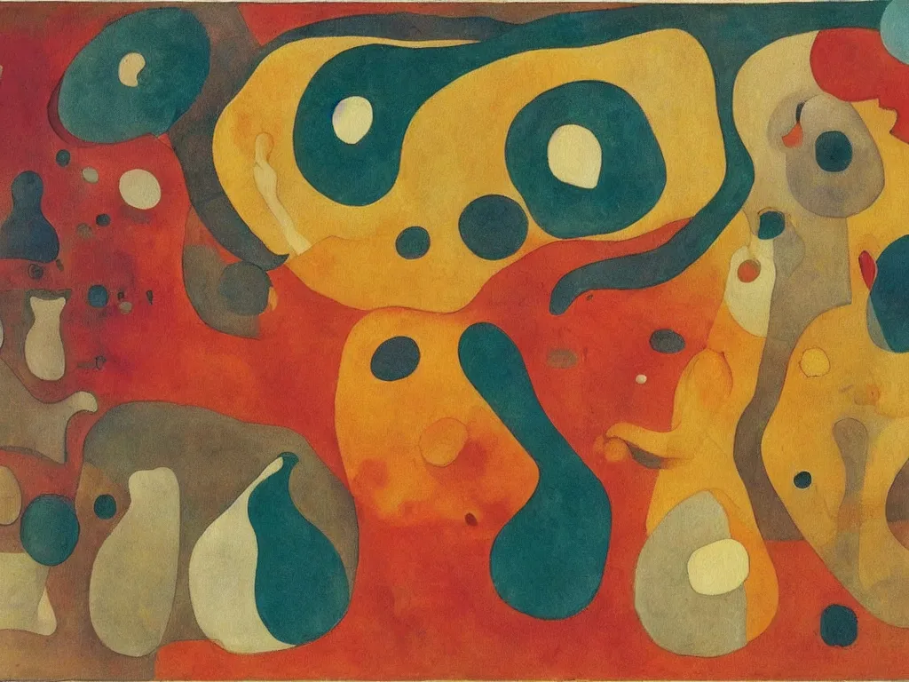 Image similar to microscopic micro - organism dancing around in the pupil. painting by hans arp, mark rothko, juan miro, maria sybilla merian, agnes pelton