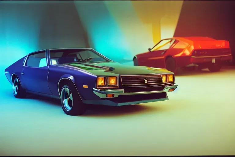 Prompt: studio photoshoot designed by giorgetto giugiaro of a single 1 9 7 3 nissan 3 0 0 zx chevelle, thick neon lights, ektachrome photograph, volumetric lighting, f 8 aperture, cinematic eastman 5 3 8 4 film