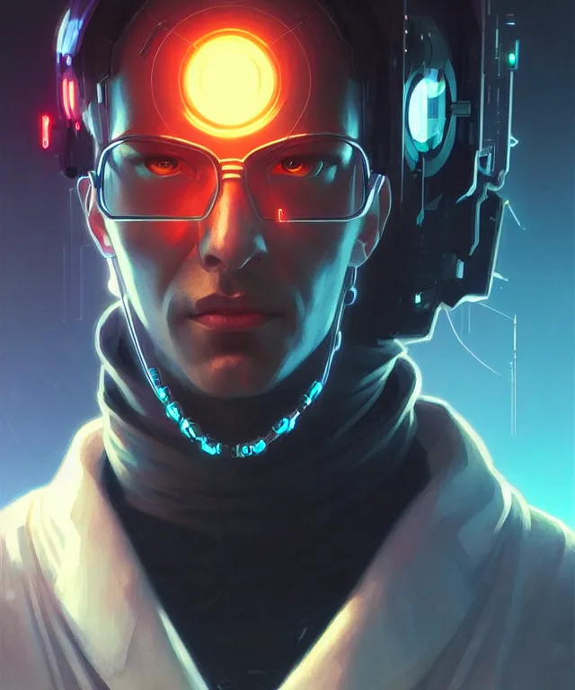 Image similar to Hacker cyberpunk man portrait, highly detailed, digital painting, artstation, concept art, smooth, sharp focus, illustration, art by artgerm and greg rutkowski and alphonse mucha