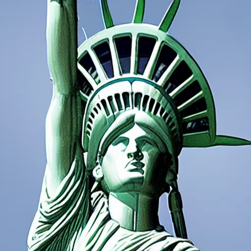 Image similar to photo of the statue of liberty as a native indian with head dress, native american hoop dance, coper cladding