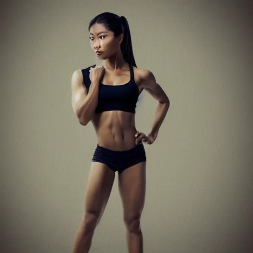 Image similar to a very very beautiful thin athletic build filipino woman posing, dramatic, art by zuzu valla