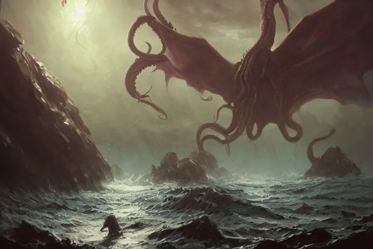 Image similar to cthulhu rising from the sea, digital art, magic the gathering, mtg, by greg rutkowski, trending on artstation