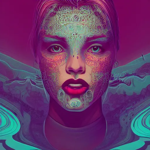 Prompt: A beautiful portrait, surreal, LSD, face, detailed, intricate, elegant, highly detailed, digital painting, artstation, smooth, sharp focus, illustration, art by Kilian Eng