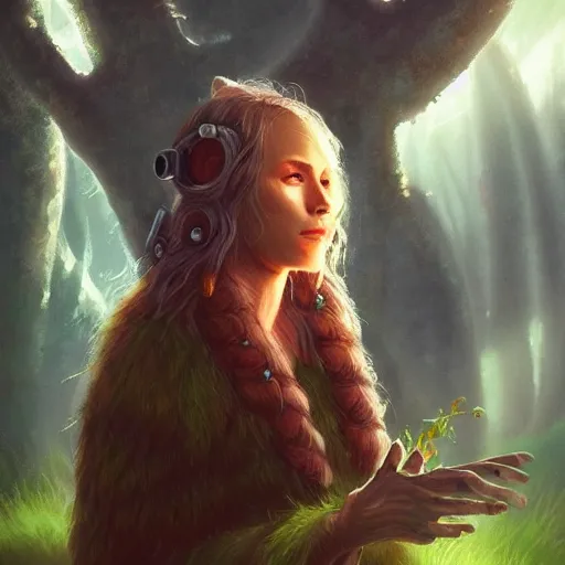 Image similar to detailed portrait of a sci - fi druid in a natural scene. beautiful lighting. trending on artstation.