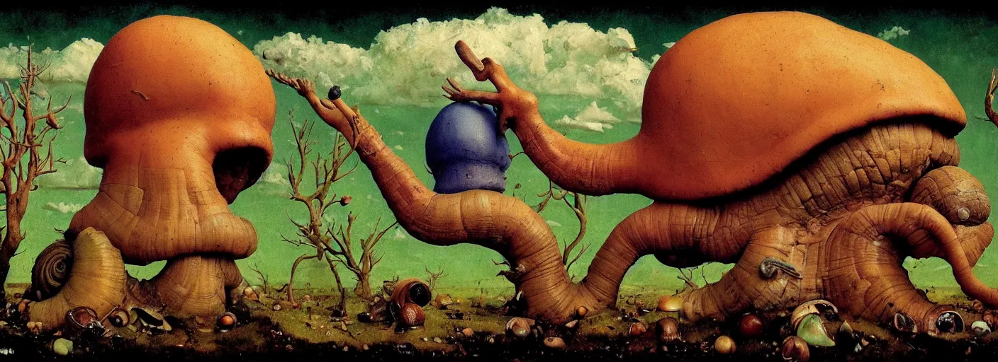Prompt: full - body portrait surreal colorful clay artstation rpg snail stump anatomy game asset concept art, close up, very coherent and colorful high contrast masterpiece by norman rockwell franz sedlacek hieronymus bosch dean ellis simon stalenhag rene magritte gediminas pranckevicius, dark shadows, sunny day, hard lighting, reference sheet white! background