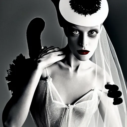 Image similar to mario testino photography, bride of frankenstein