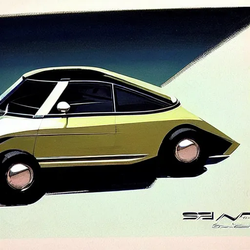 Image similar to concept art of a teeny tiny car, painted by syd mead, high quality