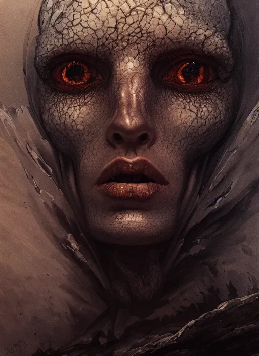 Image similar to close up portrait of a ghost in the mountains of hell, oil painting by tomasz jedruszek, cinematic lighting, pen and ink, intricate line, hd, 4 k, million of likes, trending on artstation